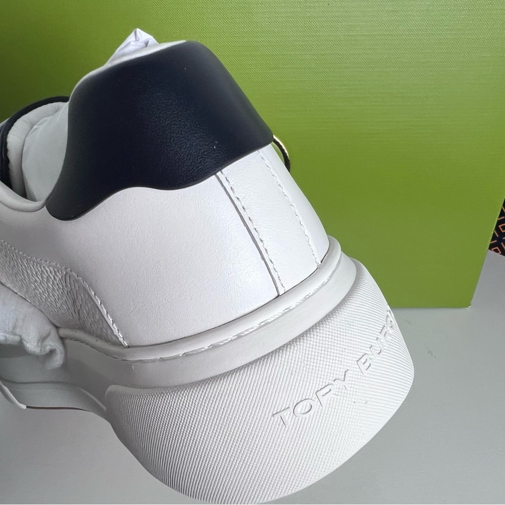 Tory Burch White and Navy Leather Sneakers - Picture 8 of 16